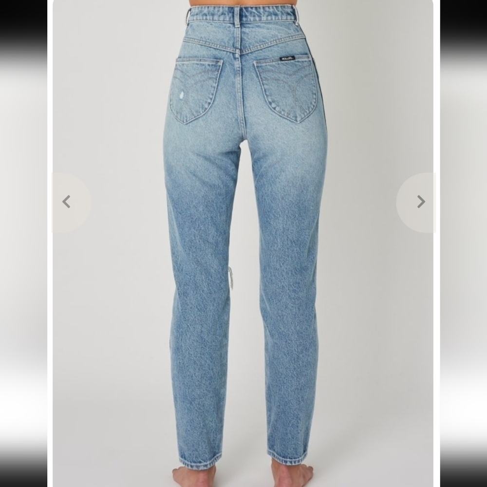 ROLLA'S Elle Garage Worn Blue Distressed Straight Leg Jeans Sz 26 High Rise - Picture 3 of 16